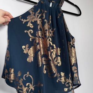 One Clothing Navy and Gold Flowy Tank Top